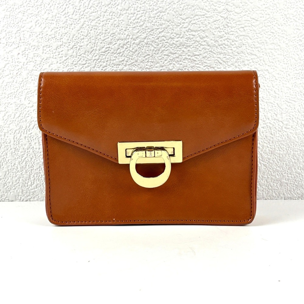 ECOSUSI Belt Bag Clutch Women Small Brown Vegan Leather Gold Hardware Minimalism